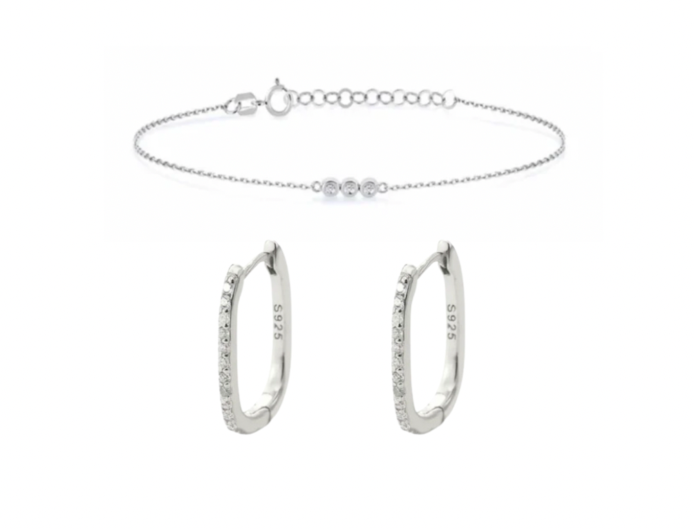 Coffret Fabuleuse-Bracelet raffinée+Boucles d'oreilles stupéfiante-Argent 925 Sterling