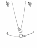 Charger l&#39;image dans la galerie, Coffret Strong silver-collier double alliance+boucles d&#39;oreilles+bracelet-Acier inoxydable-Plaqué or 18 carats
