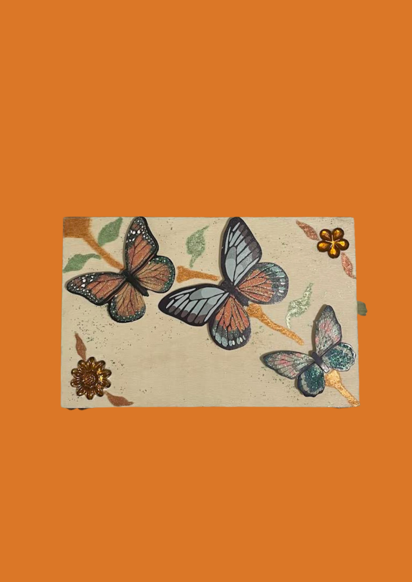 Papillons féeriques-Boite à bijoux en bois léger-Peinture actylique