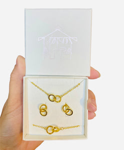 Coffret Strong or-collier double alliance+boucles d'oreilles+bracelet-Acier inoxydable