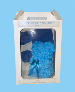 Baby boy-Coffret de naissance-Tenue de naissance+Ourson fleuri bleu