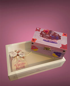 Coffret cupcakes gourmands-boite à bijoux+2 bagues ajustables-Bois léger-Acier inoxydable