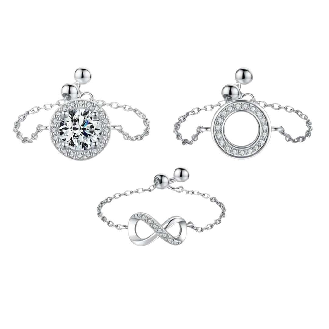 Coffret starlette-3 bagues en argent 925 sterling ajustables