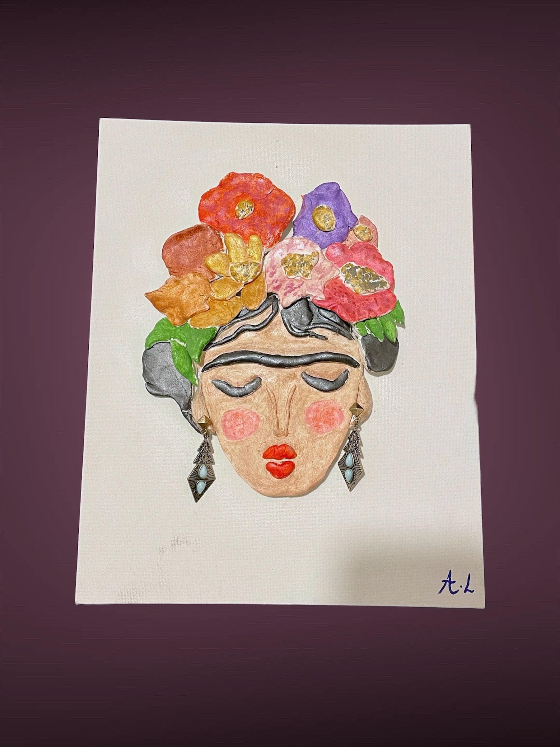 Frida kahlo-Tableau sculpture-Sculpté et peint à la main